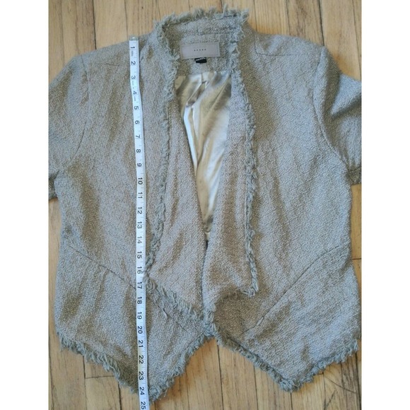 Blank NYC Tweed Open Jacket With Fringe Tan Size Large - Picture 9 of 9